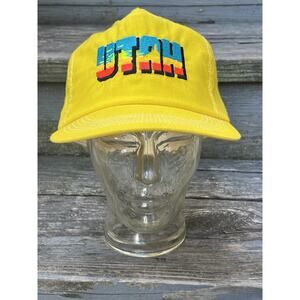 Vintage Utah Yellow Souvenir Trucker Hat Mesh Fabric Snapback Cap 80s 90s USA